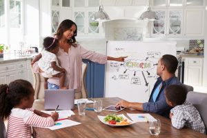 family of 5 discussing chores and routines