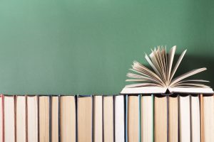 Books lined up as if on a bookshelf